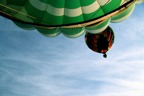 Under a balloon