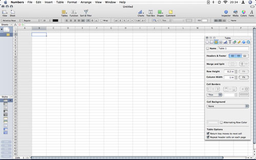 Numbers 1.0 in OS X