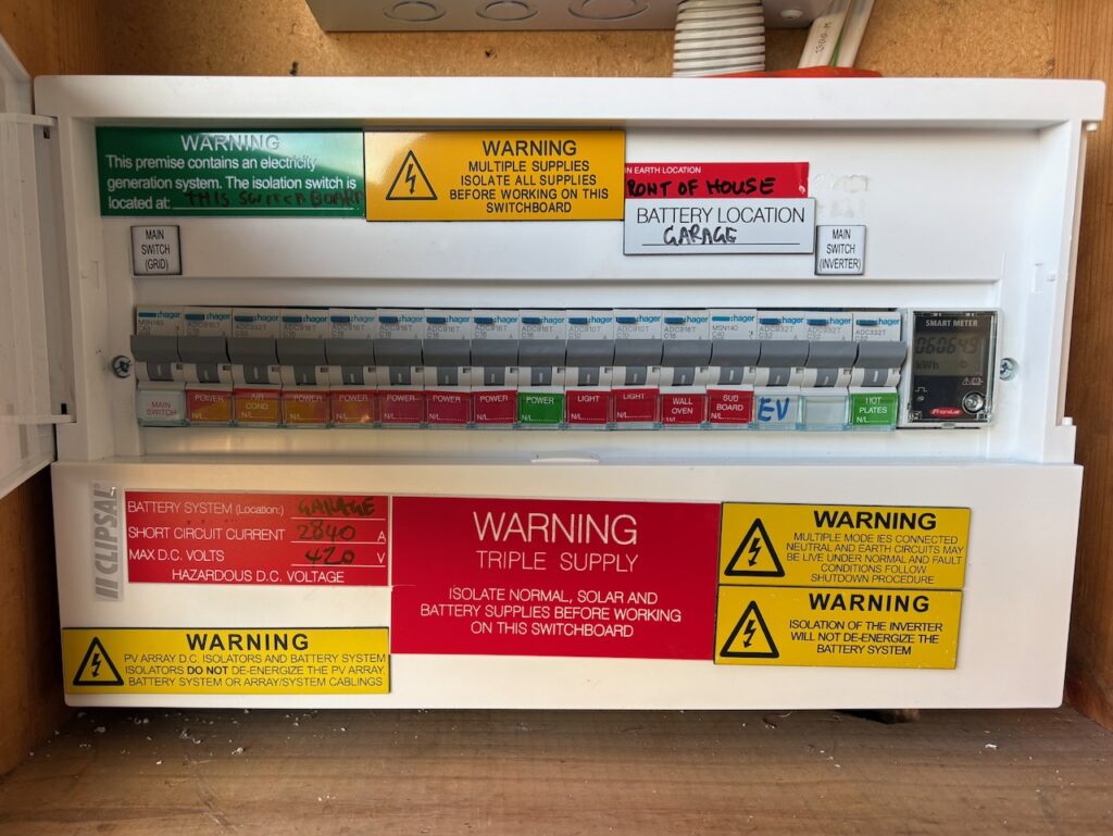 Warning labels, and also a main switchboard